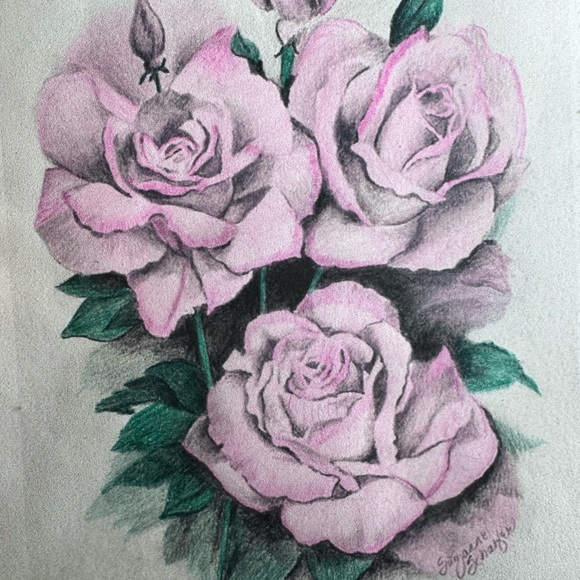 Vtg Framed 'Roses' Signed by Artist in Pencil 10”x12.5” MCM - Picture 6 of 9